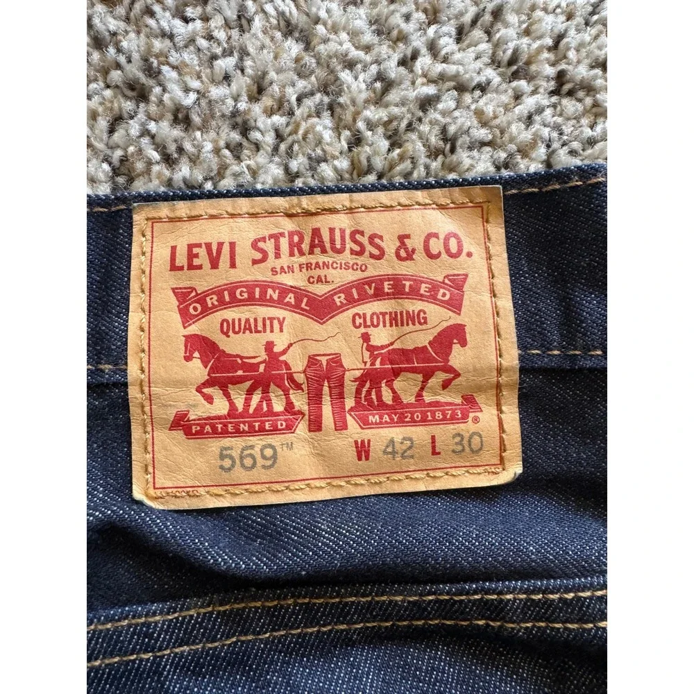 Levis 569 Loose Straight Leg Jeans Mens 42x30 Dark Wash Indigo Denim Blue